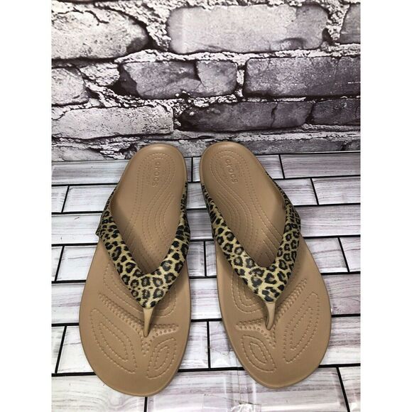 Crocs Kadee II Iconic Comfort Leopard Flip Flip Sandals Women’s sz 10M US/41EU - Picture 4 of 16